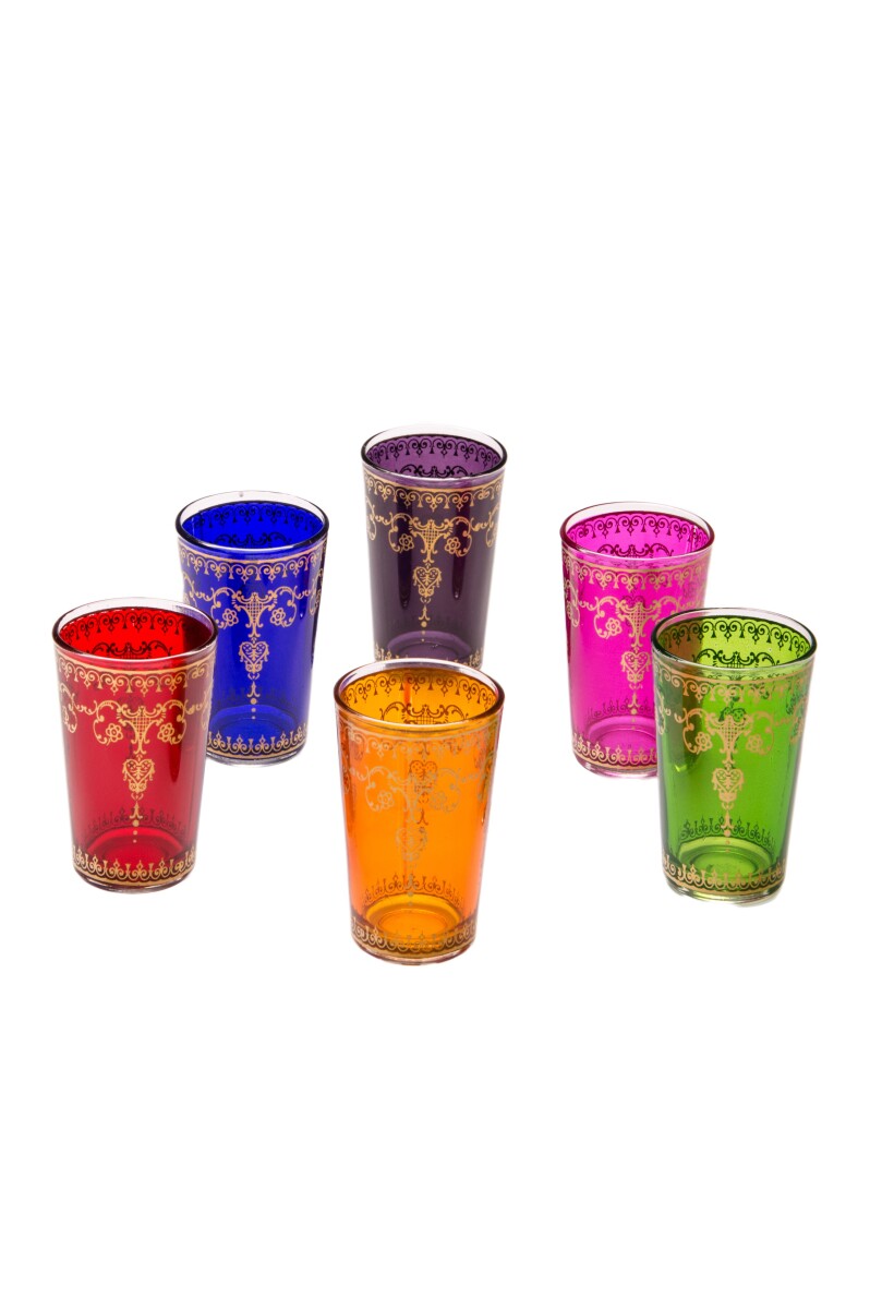 Set di 6 bicchieri da tè decorati in stile orientale,