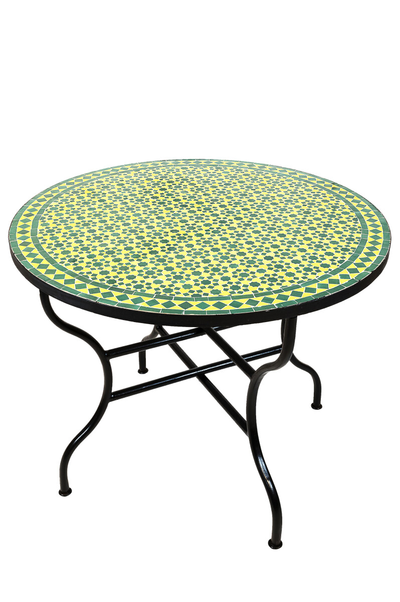 Tavolino a mosaico marocchino Albaicin verde e giallo 100 cm