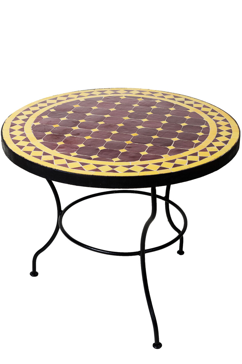 Tavolino marocchino a mosaico Marrakech, giallo bordeaux, 60