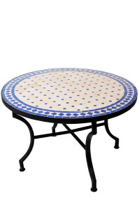Tavolino marocchino a mosaico Marrakech, beige e blu, 80...