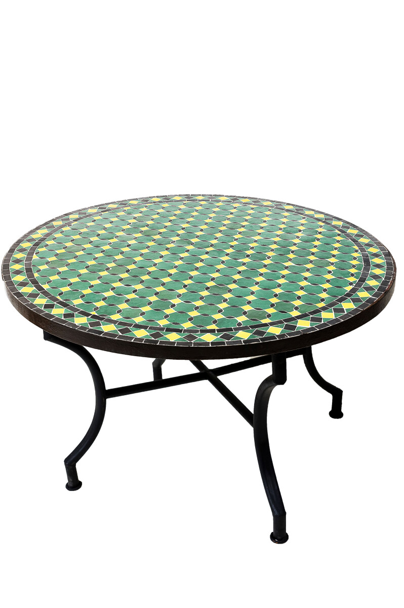 Tavolino marocchino a mosaico Giralda verde, giallo e nero, 