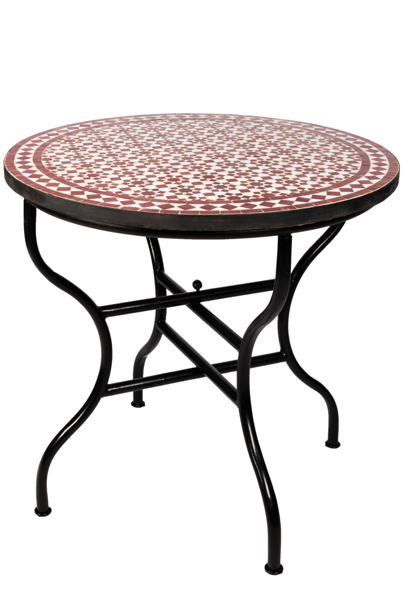 Tavolino marocchino a mosaico Albaicin Bordeaux Bianco 80 cm