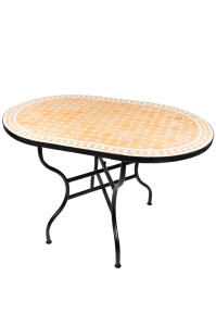 Tavolino marocchino a mosaico Marrakech, beige e bianco,...